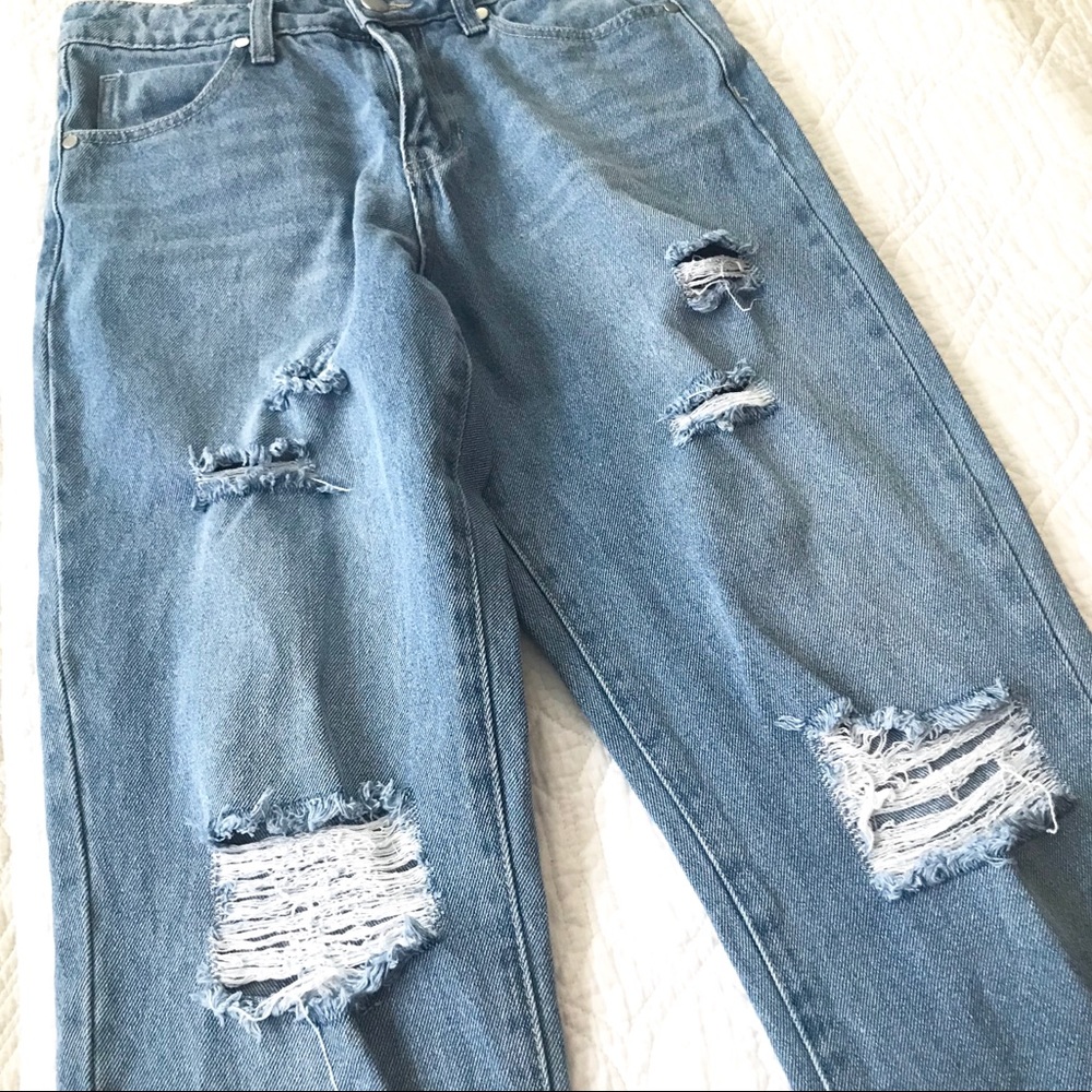 Bp Blue Ripped Distressed High Rise Mom Jeans - Picture 4 of 14